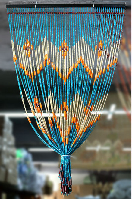 목각구슬문발 블루 (원목 비즈발 현관문발 출입문 거실발 목각문발