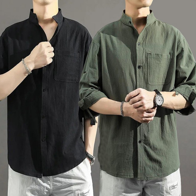 남자 긴팔 셔츠 면 마 혼방 루즈핏 시원한 카라 남성 마 린넨 남방