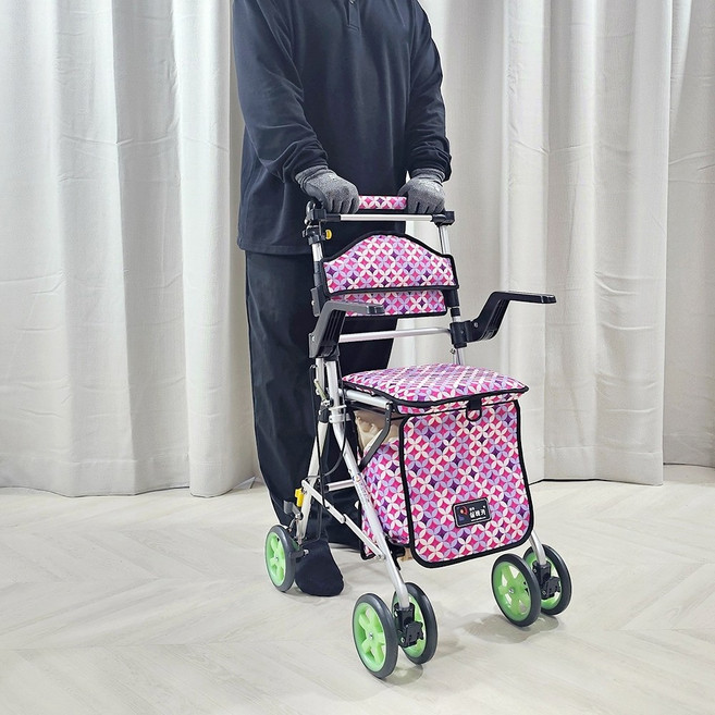 KS-300 국산 노인보행기 접이식 보행보조기 성인용 할머니유모차 고급형 구르마 성인 걸음보조기 보조기구 경량 할아버지 효도 삼주유니콘 실버카 장기요양 보험 복지용구 요양등급, 1개, 핑크, 노인장기요양등급 구매(본인부담금 6%)