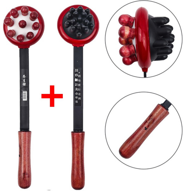 [2개 묶음] 헤드 두개 겸용(팡팡안마기 D타입 벌크 1P+1P=2P) 목 어깨 등 지압봉 마사지 안마기, 브라운, 2개