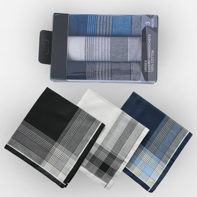 남자손수건 순면 체크무늬 남성 3종세트