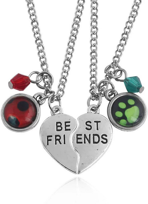 레이디버그 블랙캣 미라클 스톤 코스프레 목걸이 열쇠고리 귀걸이 장식, 무당벌레 고양이 발톱 하트 목걸이 한 쌍 】, 1개