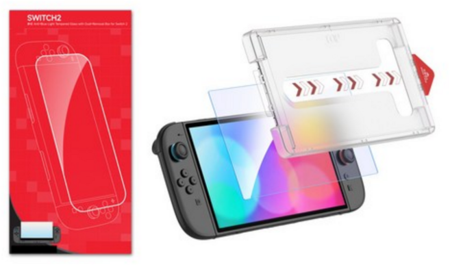 스위치2 강화유리 액정보호필름, 1개, 투명, 닌텐도스위치2 저반사지문방지 부착키트 강화유리
