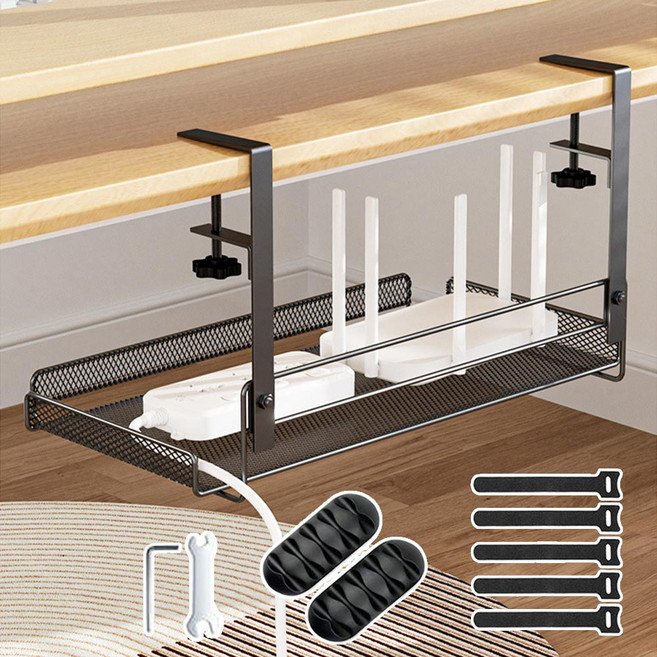 무타공 멀티탭 선반 책상 테이블 콘센트 수납 정리 거치대, 1개, 블랙A