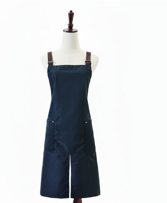 여성 여름 호텔 어린이집 주방 네일샵 카페 예쁜 원피스형 끈조절 면 린넨 프릴 빅사이즈 앞치마, 1개, 네이비