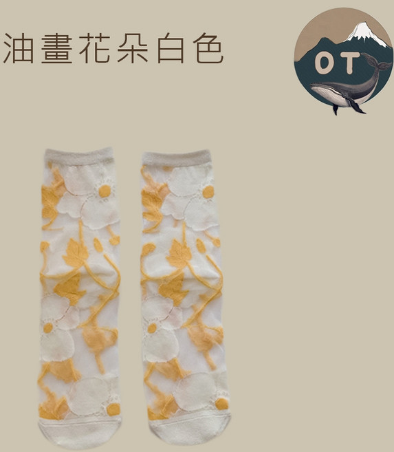OT SHOP 女款日系花卉刺繡透膚絲襪 可愛動物圖案短襪