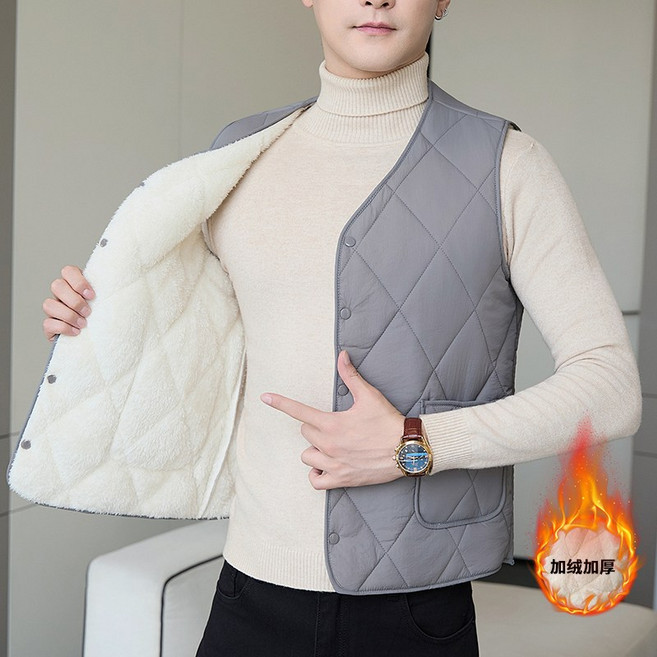 남성 프리미엄 빅사이즈 방풍 방한 솜패딩 조끼 아우터 100% 브이넥 경량 기모 패딩 조끼 LY-085YYM