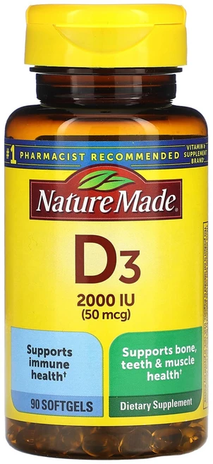 Nature Made 비타민D3 2000IU(50mcg) 소프트젤 90정, 1개 - 쿠팡
