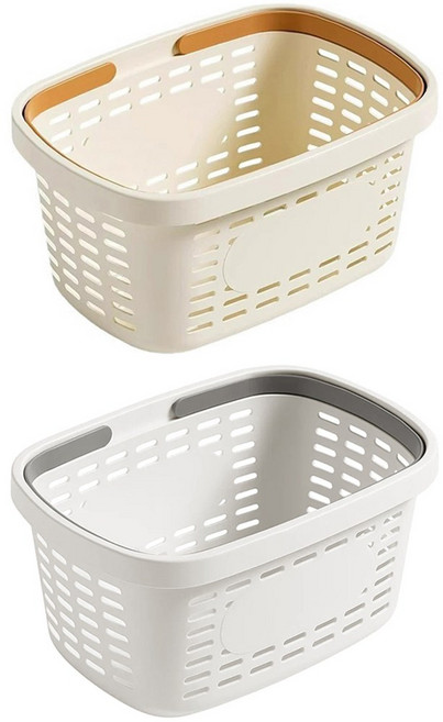 투데이리빙 2P 세트 다용도 목욕 바구니 물빠지는 방수 화장실 욕실 가방 미끄럼 방지 손잡이 샤워 바스켓 배수 구멍 수영장 워터파크 수납함, 크림+그레이, 2개