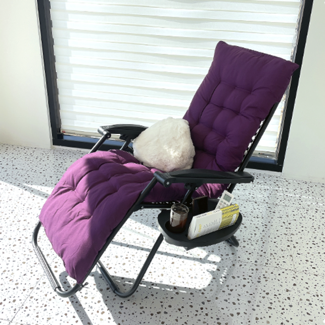 리브포어스 접이식 무중력 리클라이너 의자+헤드쿠션+바디쿠션+테이블트레이, 베이직 퍼플, 1개