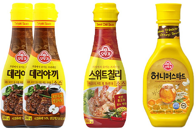오뚜기 데리야끼소스 280g 2개 + 스위트칠리소스 280g 1개 + 허니머스타드소스 265g 1개, 1세트