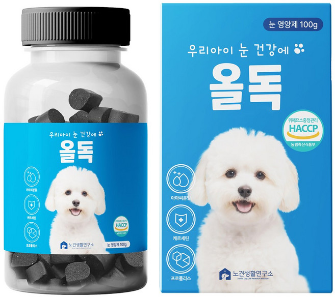 올독 강아지 눈 영양제 눈물자국 노령견 백내장 항산화 루테인, 1개, 눈물개선/눈건강, 100정