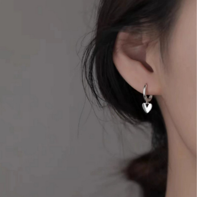 여성 실버 은 링 귀걸이 s925 하트 원터치 귀걸이