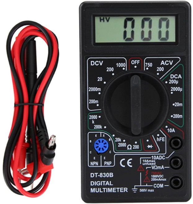 DT-830B 디지털 멀티미터 전압 전류 저항 측정기 블랙, 1개