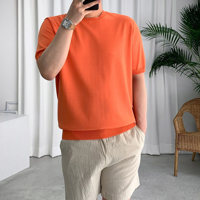 룩플레인 여름 라운드 쿨 비스코스 반팔 니트 티셔츠 10color