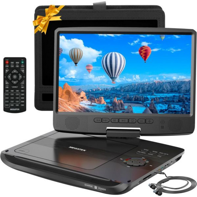 메가텍 12.5인치 휴대용 DVD 플레이어 (10.5인치 화면 및 헤드폰 포함) 어린이용 차량용 헤드레스트 장착 6시간 배터리 CD/DVD/USB/SD 카드 지원 리모컨, 메가텍 12.5인치 휴대용 DVD 플레이어 (10.5인