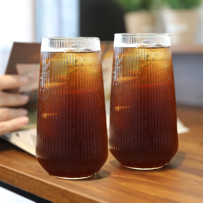 탱이하우스 카페 내열유리 컵, 플리츠하이볼잔 500ml, 2개