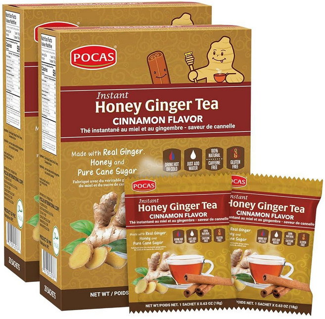 Pocas 티 파우더 계피가 들어간 허니 진저 20개 (2팩), Pocas 티 파우더, 계피가 들어간 허니 진저, 20