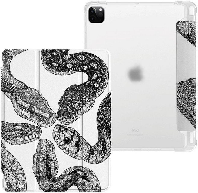 스네이크 드로잉 뱀 아이패드케이스 태블릿커버, 1개, 3단펜슬롯o