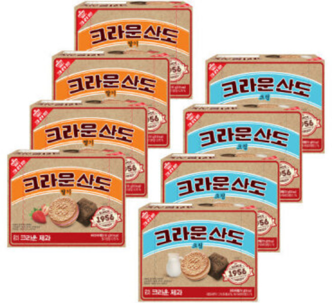 (추억의 레트로 패키지) 크라운산도 딸기 161gx4개+ 크림 161gx4개
