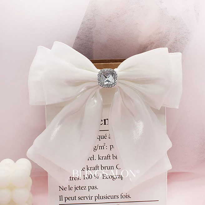 블링살롱 풍성 새틴 왕 리본 넥카라 리본타이 옷핀 여자 리본브로치 2컬러