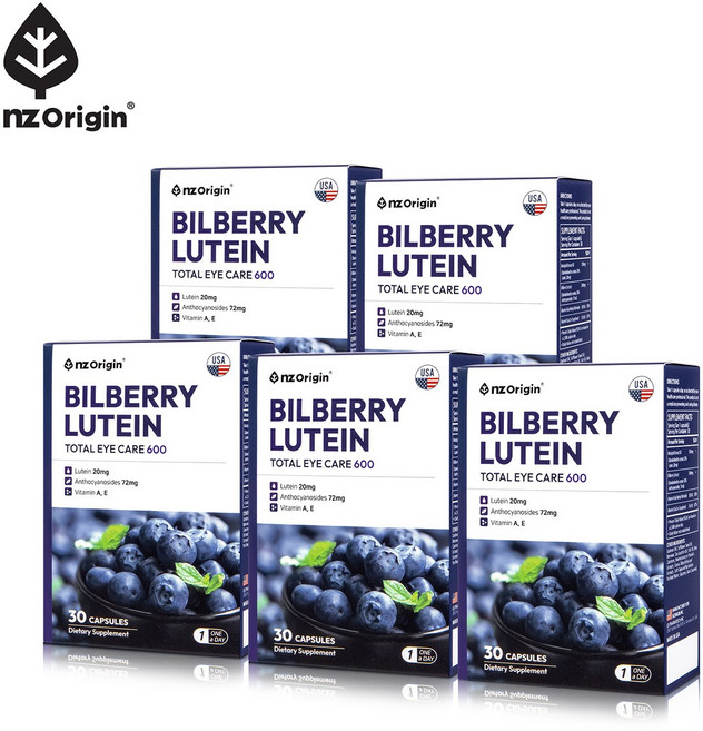 엔젯오리진 빌베리 루테인 토탈 아이케어, 30정, 5개