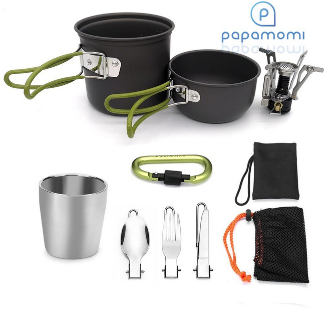 코펠세트 1인용 소형 올인원 미니멀 반합 버너 등산 캠핑 낚시 백패킹 용 작은 가벼운, 그린, 1개