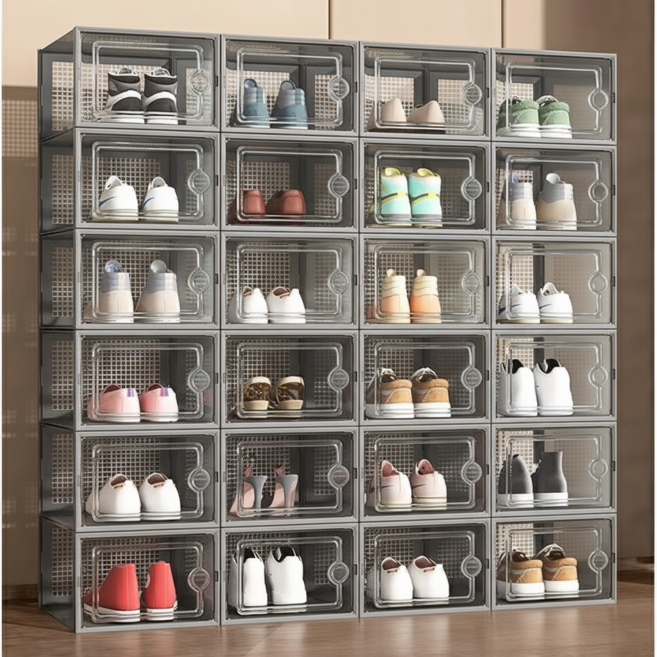 신발 정리 수납박스 대형 방진 방습 현관 신발장 신발케이스, 12개, 그레이
