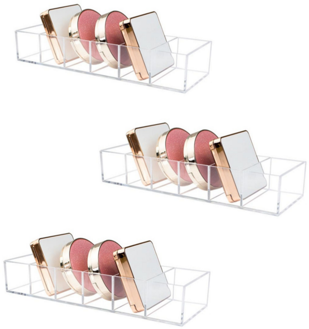 리빙포커스 칸막이 분리형 뚱쿠션 정리함 팩트 정리함 고급 아크릴 정리함 6구, 3개