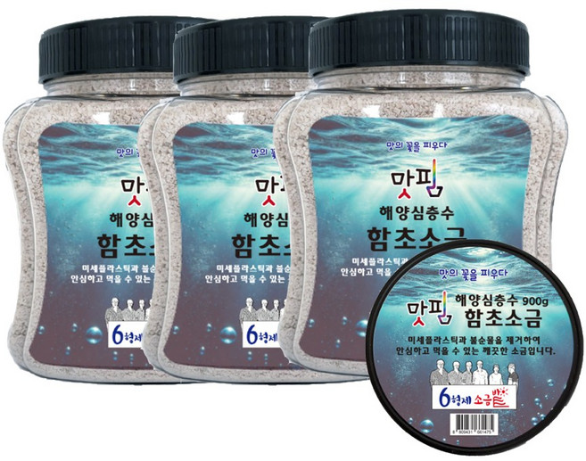 6형제 소금 미세플라스틱 불순물 제거 해양심층수 함초소금, 3개, 900g