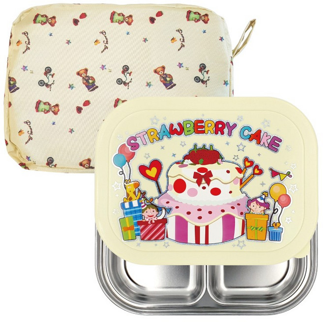 키즈토이 고무패킹 없는 위생적인 밀폐형 식판 도시락, 식판 + 고무패킹 없는 밀폐형 뚜껑 + 방수가방, 아이보리(3877,3860), 1개