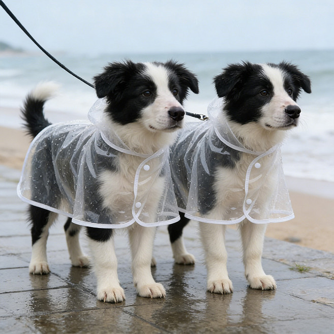 클로케 강아지 투명 후드 레인코트 방수옷 우의, 2개, 흰색