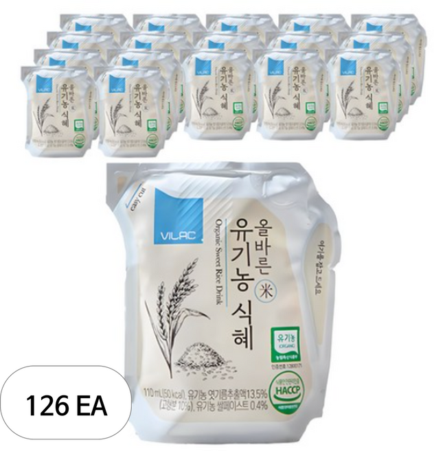 비락 올바른 유기농 식혜, 110ml, 126개