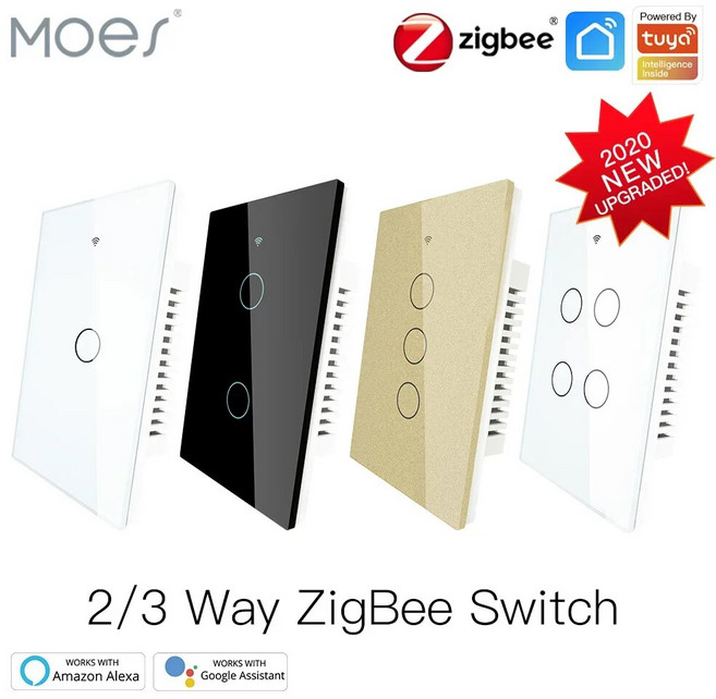 ZigBee 스마트 조명 벽 터치 캐패시터 투야 구글 허브 Req와 작동, 9.1 Gang Switch Gold, 1개