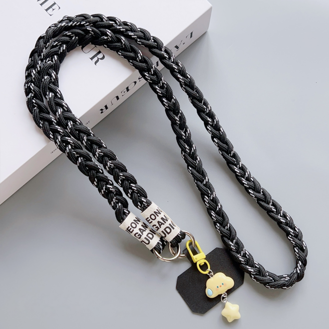 루나로즈 여행용 목걸이줄 핸드폰 스트랩, 블랙 스트랩 (노란 구름별), 1세트