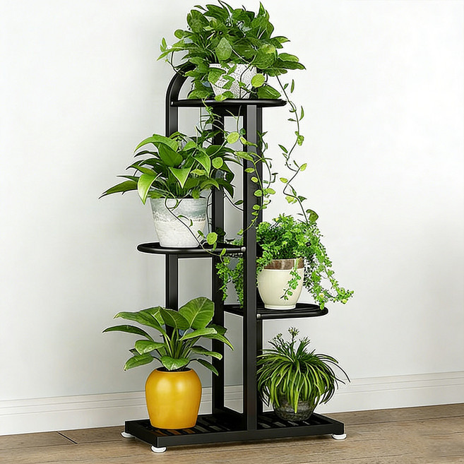 Tiger Pavilion 북유럽 스타일 철제 화분 스탠드, 4단, 블랙