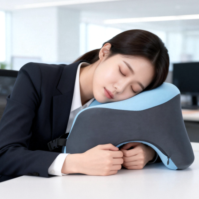 편안한 메모리폼 낮잠 베개 사무실 책상 엎드려자는 쿠션 낮잠 베개, 블루