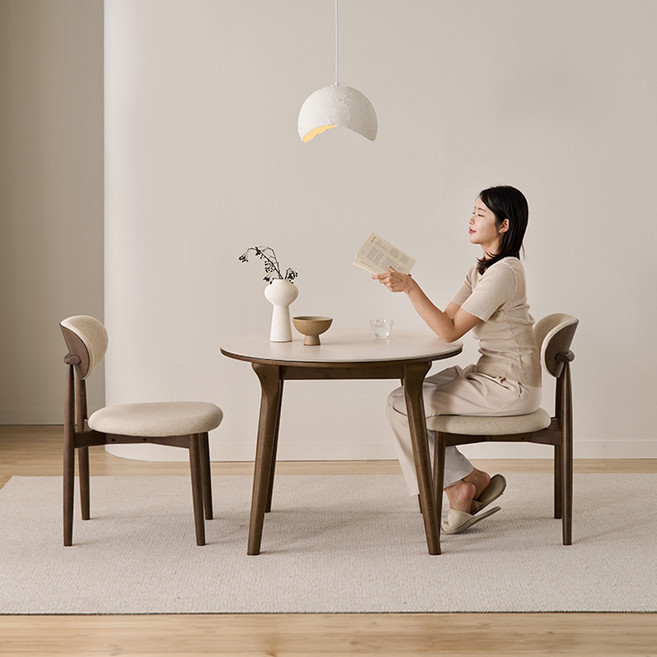 삼익가구 나폴리 포세린 세라믹 원형 원목 식탁 900/1200 풀세트, 일반의자 2, 01. 900세트_내추럴(베이지)