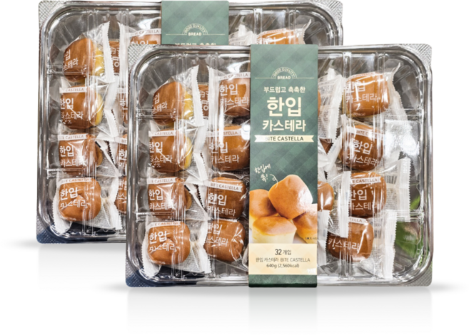 트레이더스 부드럽고 촉촉한 한입 카스테라 32입, 640g, 2박스