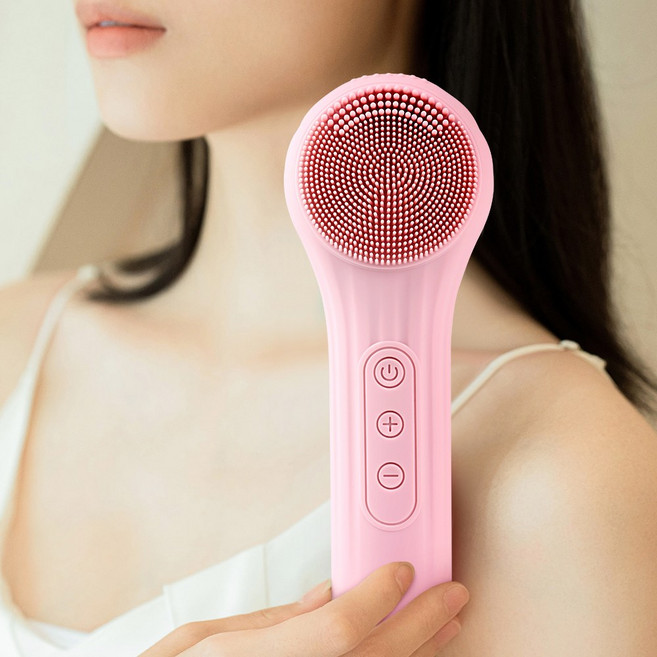 LOMESO 진동클렌저 실리콘 브러시 세안 전동 클렌저 온열 얼굴클렌징기계, 핑크