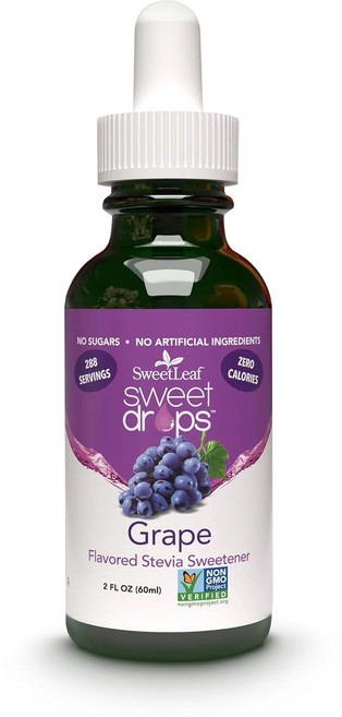 스위트리프 스위트 드롭스 포도 맛 스테비아 액상 감미료 2oz 제로 칼로리 유기농 스테비아 천연 포도 향 설탕 대체제, 2개, 60ml