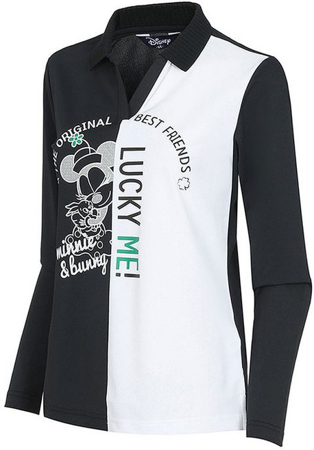 디즈니골프 여성 오픈카라 배색 긴팔 카라 티셔츠 DN1LTS006