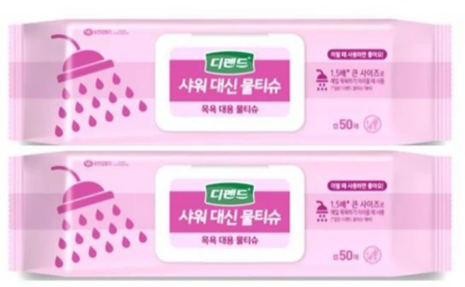 디펜드 샤워 대신 물티슈 캡형 간병전용물티슈 /목욕대용물티슈 /물티슈 /캠핑용 /여행용, 338g, 50매, 2개 - 쿠팡