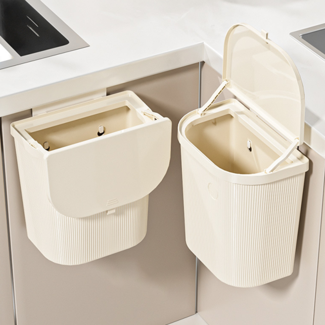 Norah 걸이형 주방 쓰레기통 악취방지 싱크대 쓰레기통 9L, 베이지
