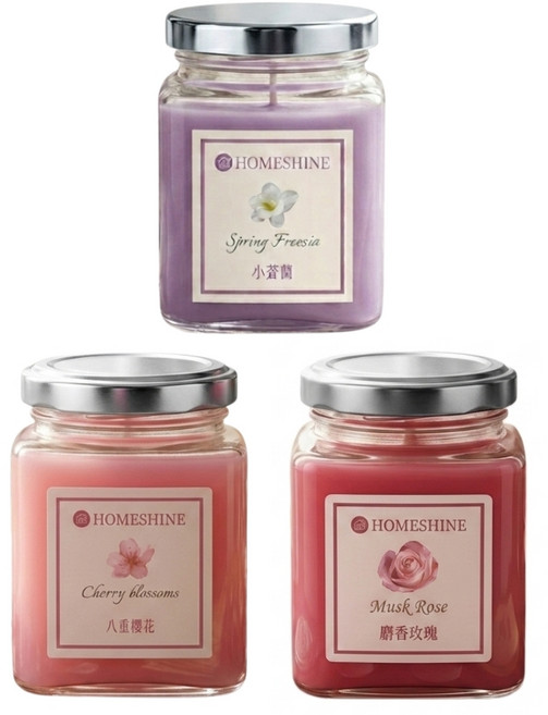 HOMESHINE 馨家靜謐花調香氛膏, 3個, 180ml, 八重櫻花+小蒼蘭+麝香玫瑰