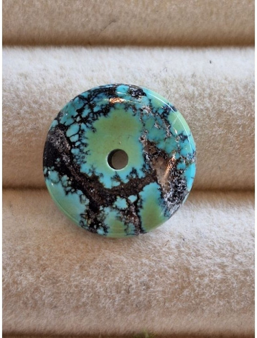 湖北原礦綠松石平安扣 樹枝紋 16.5mm 圓形 3.8mm厚 單個, 1個