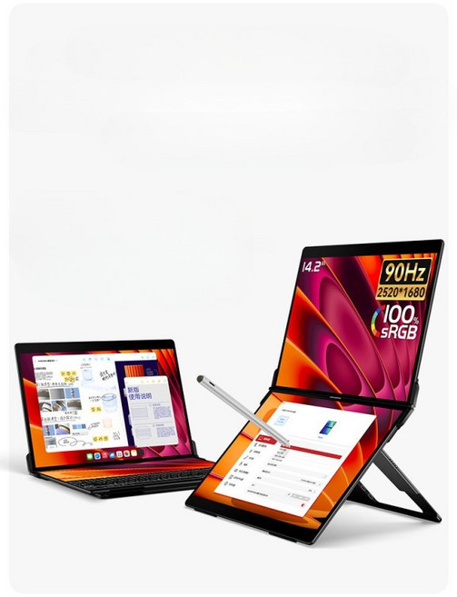 휴대용 듀얼 스크린 모니터 접이식 2.8K 노트북 사무용 스타일러스 펜 포함, A_블랙 X1 16인치 QLED 접이식 14인치, 1cm