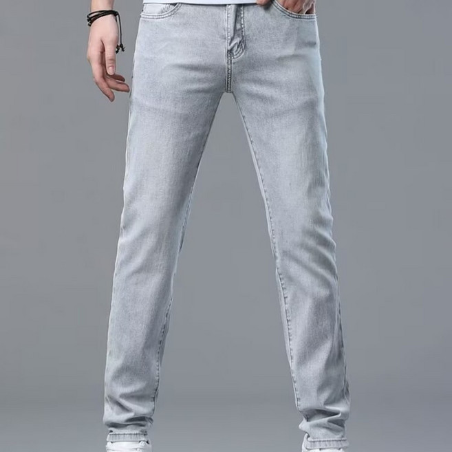 디쿠우진스 남성용 스판 슬림핏 일자 청바지 워싱 봄가을 캐주얼