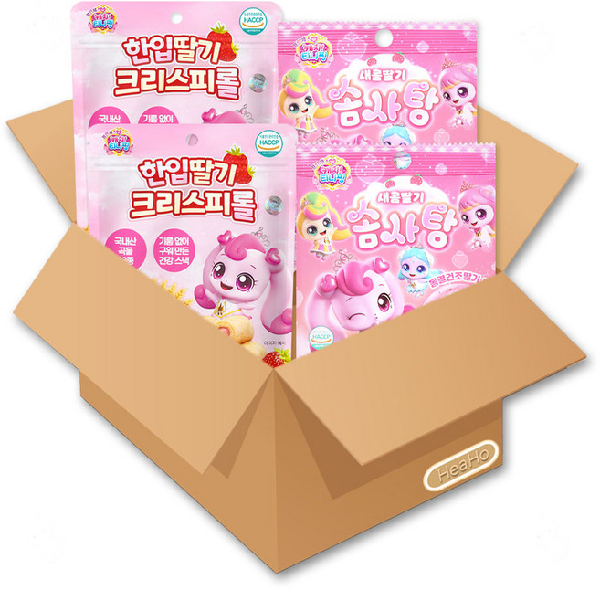 프린세스 캐치티니핑 한입 딸기 크리스피롤 40g + 캐치티니핑 새콤 딸기 솜사탕 8g 세트, 1세트, 48g, 한입 딸기 크리스피롤+새콤 딸기 솜사탕