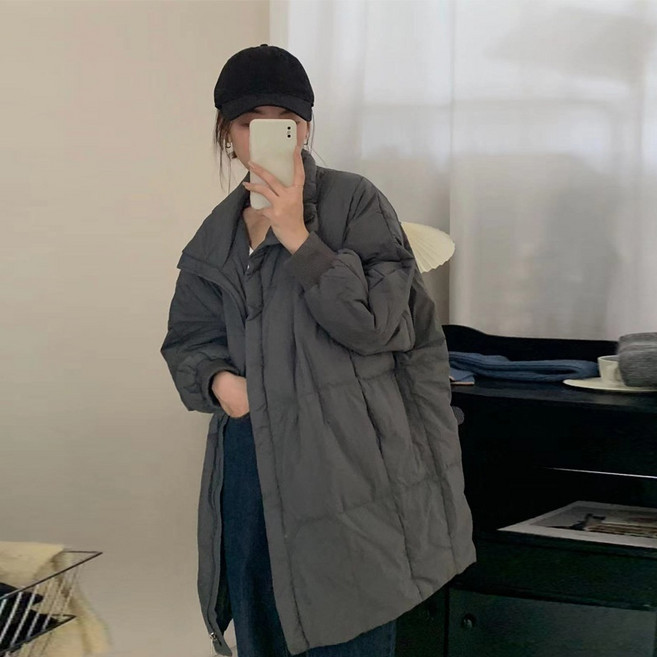 ORZQU 가을 겨울 여중기장 패딩 무릎 오버 야상 패딩